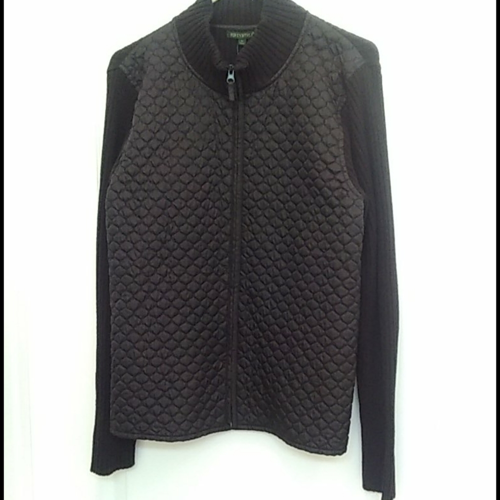 For Cynthia XL Black Ladies Zip Quilted Sweater Jacket -- Versatile!